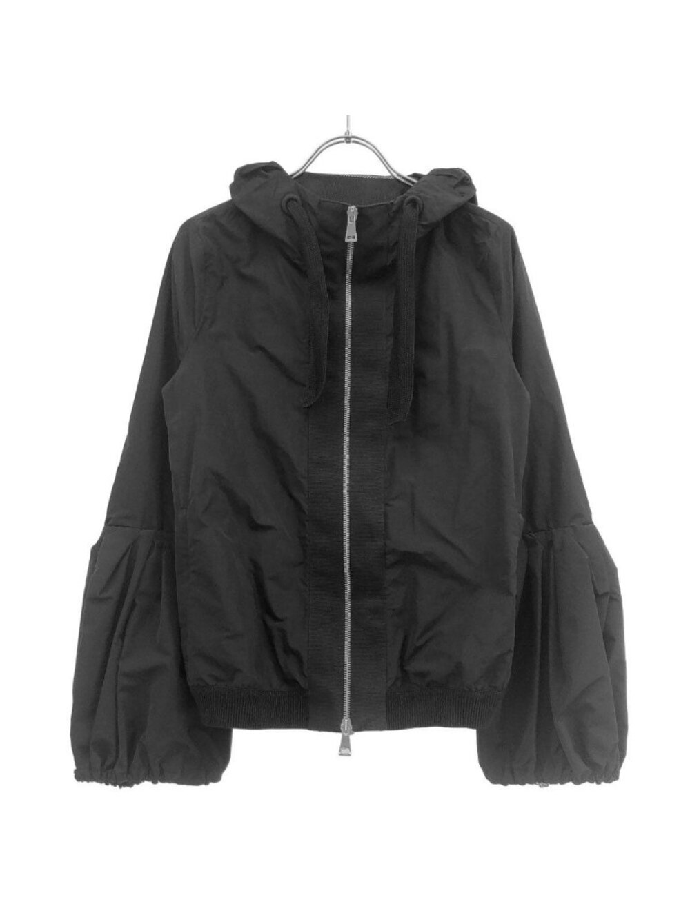 Moncler Fume Giubbotto Puff Sleeve Nylon Zip Up Hoodie Black 00